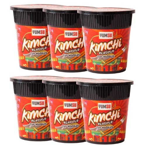 Instant Pot Noodles Halal Certified Vegetarian Egg Free 60g Assorted Packs & Flavours + FabFinds Mug (6, Kimchi)