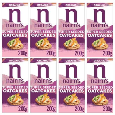 Nairn's Super Seeded Oatcakes - Flaxseed, Chia Seed and Sunflower Seeds - Healthy Snacks - Source of Protein - Made with Wholegrain Oats - High in Fibre 200g (Pack of 8)