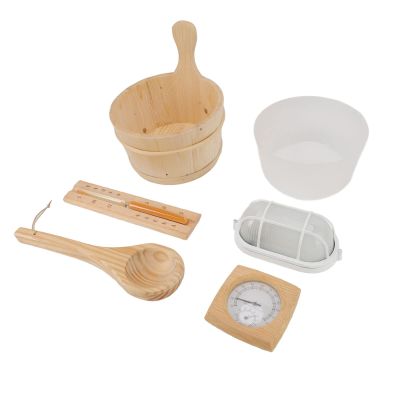 aqxreight Sauna Wooden Bucket Kit 4L with Plastic Liner Handle Hygrothermograph Explosion Proof Lamp for Sauna SPA Bath Shower Swimming Pool