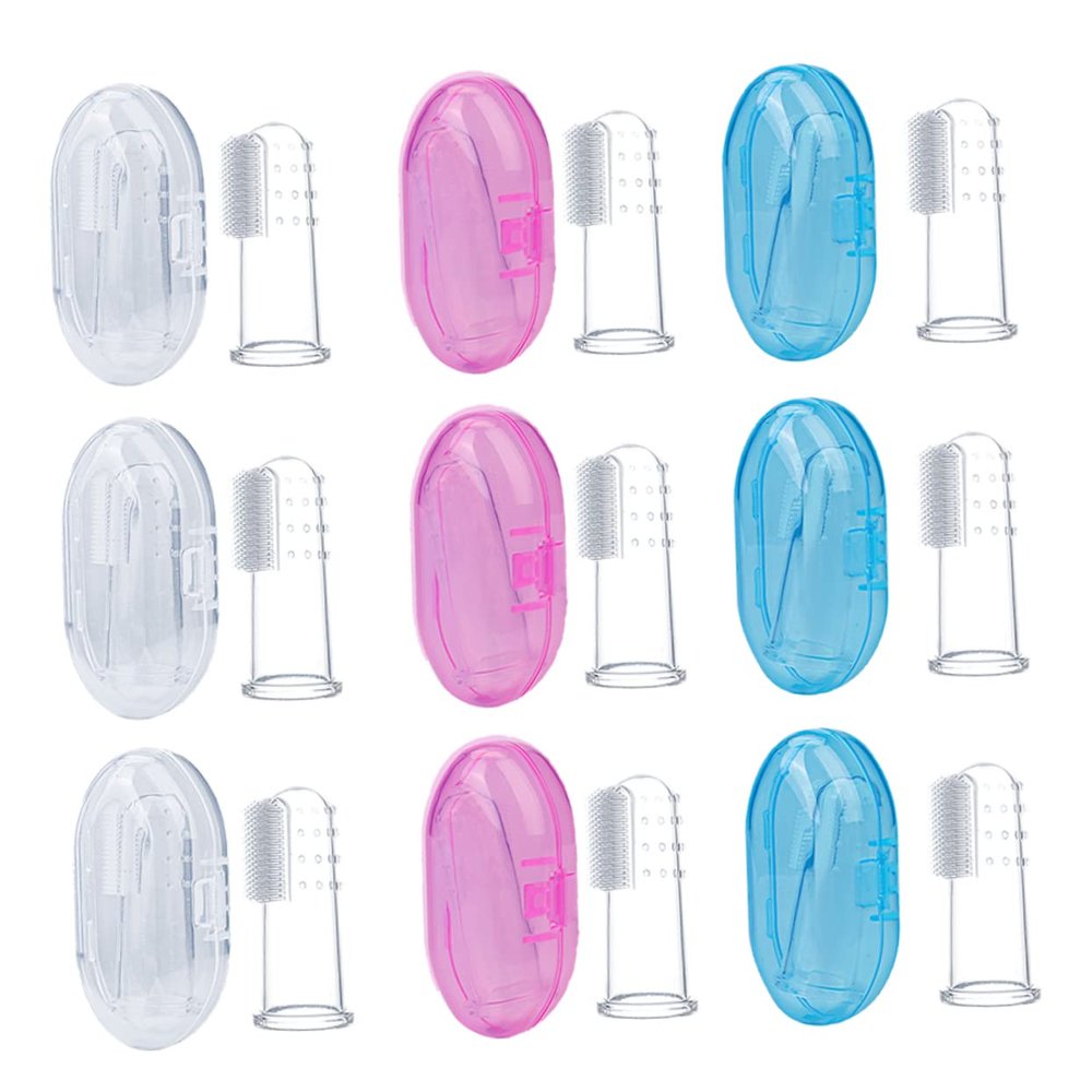 Veemoon Silicone Finger Toothbrush Set Gentle Oral Cleaning Brush 9pcs with Storage Boxes to Reduce Tartar Buildup for Babies and Toddlers Suitable for Newborns and Young Boys and Girls