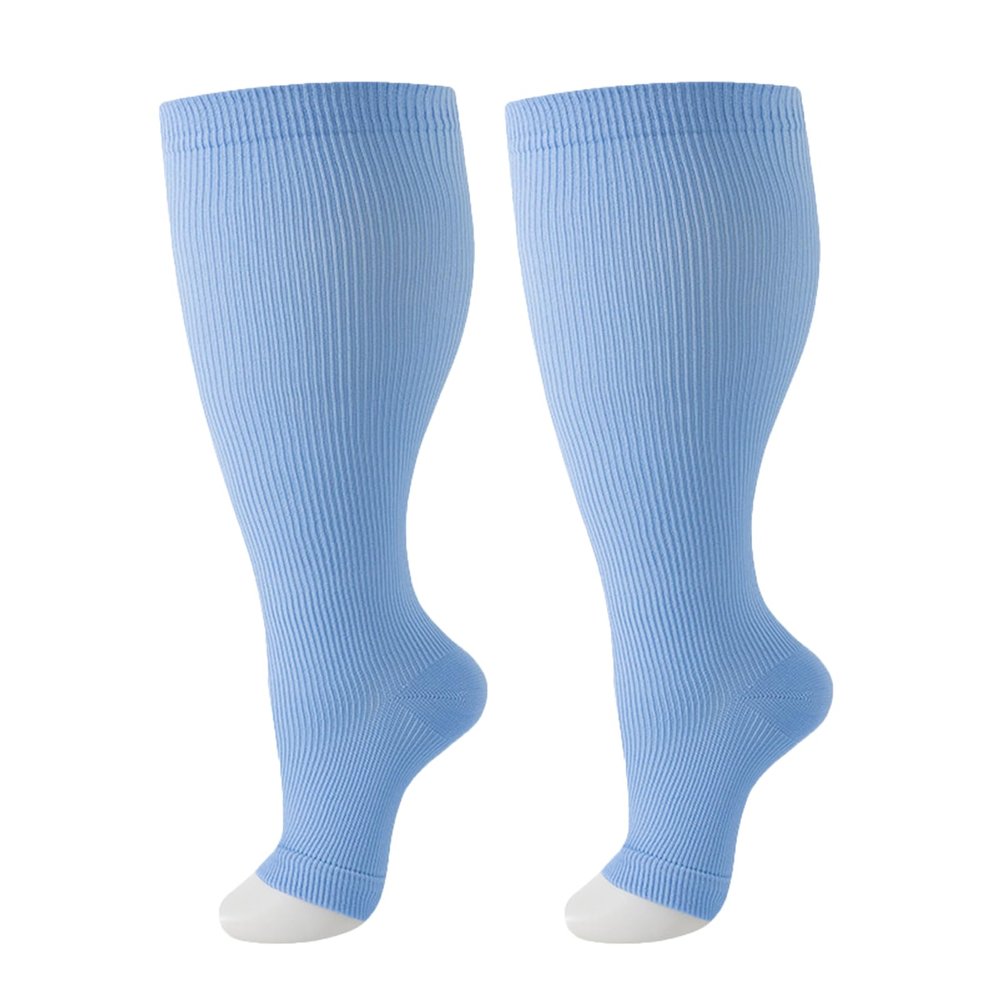 2/3/4/6 Pairs 2XL-7XL Plus Size Compression Socks 20-30 mmHg Wide Calf Open Toe Compression Support Stocking (Sky Blue, 2XL)
