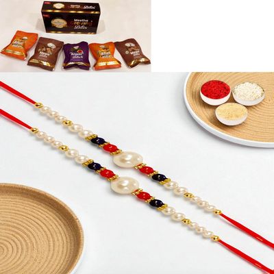 Ghasitaram Gifts Rakhi for Brother Rakhis Online - Set of 2 - ABC-22 Pearl Beads Rakhi with Asorted Bites Box