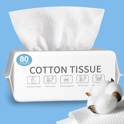 80 Count Disposable Face Towels, Cotton Tissue, Biodegradable Facial Cleansing Towels, washcloth for Sensitive Skin, Makeup Remover Dry Wipes, Lint-Free Towelettes for Cleansing 20 * 20cm