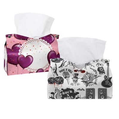 lcndlsoe 2 Pack Tissue Box Cover Holder, Rock Musical Instrument Drum Rectangle Leather Tissue Case, Decorative Organizer for Tabletop, Bathroom, Car, Office