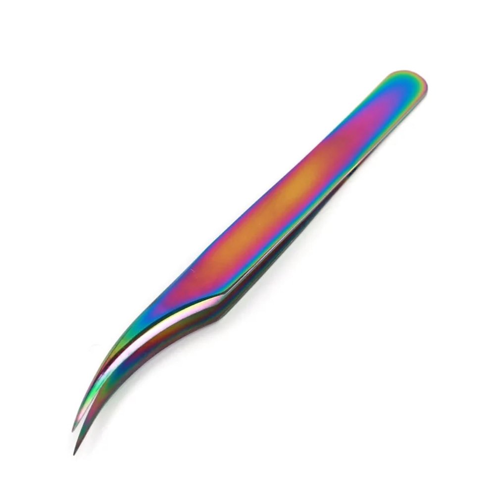1 pair of tweezers for eyelash extension eyebrow tweezers curved straight makeup tool(01)