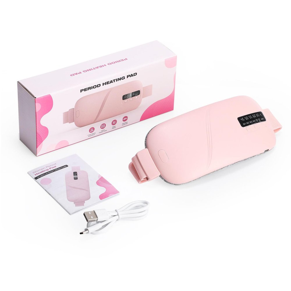 Menstrual Heating Pad Belt, Heat Pad for Period Pain Relief, Wearable Electric Waist Belt Device, 4 Heat Levels & 5 Vibration Massage Modes, for Back Stomach Cramp Pain Relief,Gifts for Women Girls
