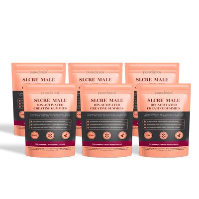 SLCre Creatine Gummies for Men x 900 Gummies (6 Packs of 150) 5g Micronized Creatine Monohydrate per Serving with BCAAs, L-Carnitine, Himalayan Salt & Betaine Pre & Intra Workout Support