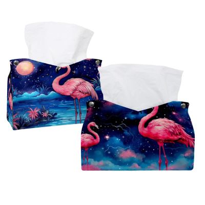 2 pack Starry Flamingos Tissue Box Cover, Decorative Tissue Box Dispenser for Bathroom, Parlors, Office, Bedroom Dresser, Vanity Countertop, Nightstand, Car, and Desk