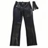 Men's Black Latex Straight Leg Jeans, Rubber Trousers with Front and Back Pockets and Belt view 1