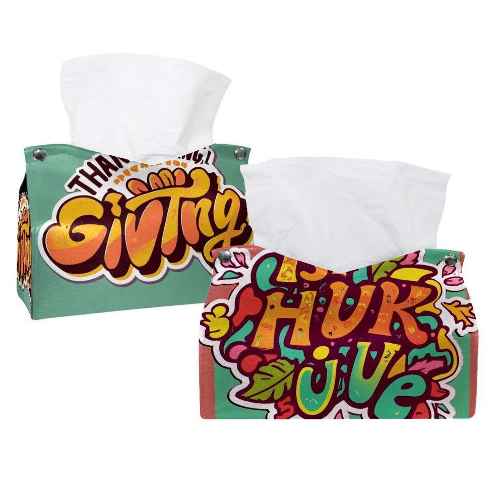 2 pack Thanksgiving Day Tissue Box Cover, 7.5x5x6in