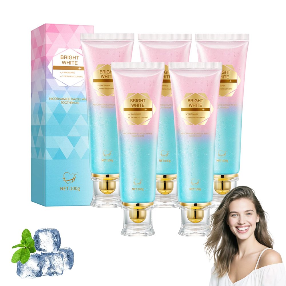 2025 Natural Niacinamide Whitening Toothpaste with Enamel Repair & Stain Removal - Rapid White Daily Brightening, 24H Fresh Breath Mint, Complete Care Deep Cleaning 100g (5 PCS)