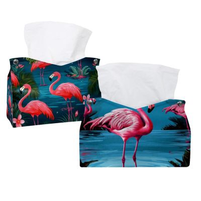 2 pack Flamingo Rainforest Tissue Box Cover, Decorative Tissue Box Dispenser for Bathroom, Parlors, Office, Bedroom Dresser, Vanity Countertop, Nightstand, Car, and Desk