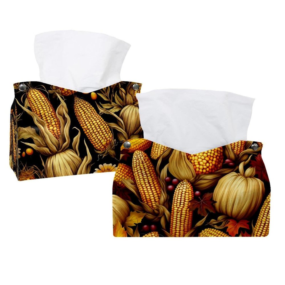 2 pack Thanksgiving Corn Tissue Box Cover, 7.5x5x6in