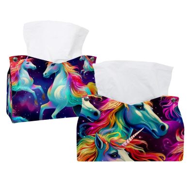2 pack Rainbow Unicorn Tissue Box Cover, 7.5x5x6in