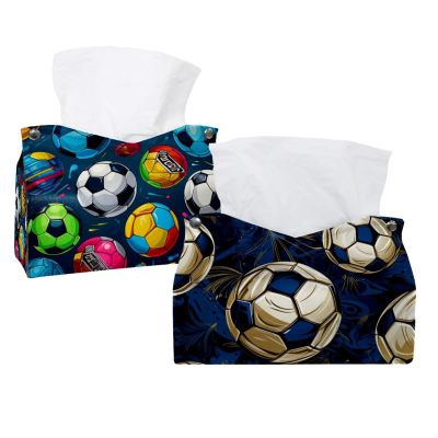2 pack Football Soccer Tissue Box Holder on Table and Barth room