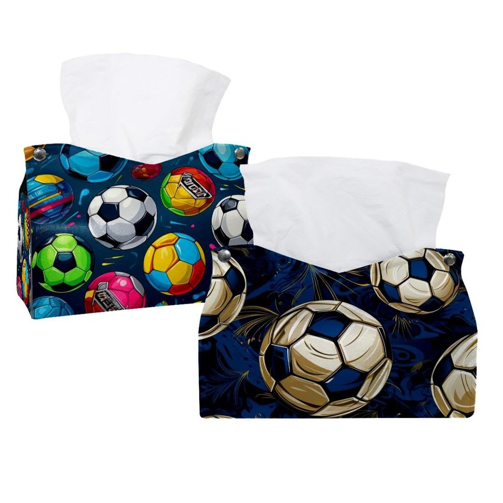 2 pack Football Soccer Tissue Box Holder on Table and Barth room