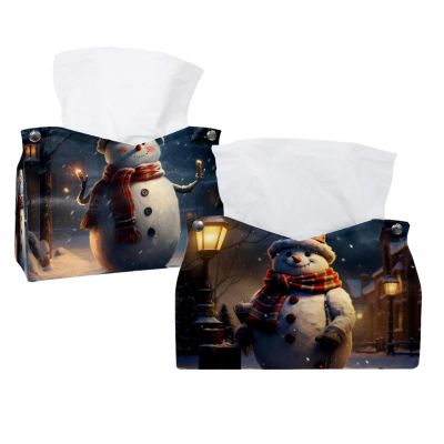 2 pack Retro Christmas Snowman Tissue Box Cover, 7.5x5x6in