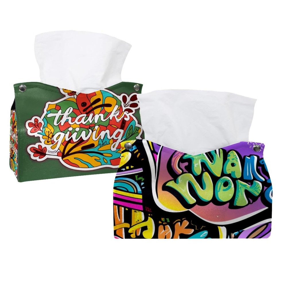 2 pack Thanksgiving Day Tissue Box Cover, 7.5x5x6in