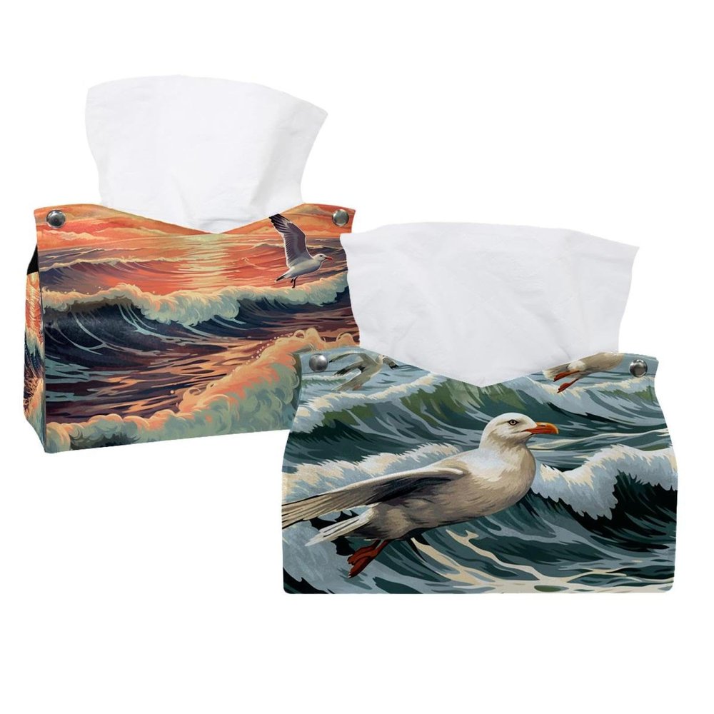 2 pack Sea Mew Tissue Box Cover, 7.5x5x6in