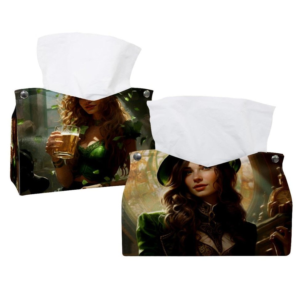 2 pack St. Parikh's Day Tissue Box Cover, Decorative Tissue Box Dispenser for Bathroom, Parlors, Office, Bedroom Dresser, Vanity Countertop, Nightstand, Car, and Desk