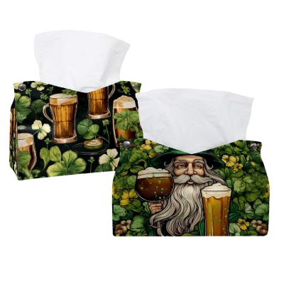 2 pack St. Parikh's Day Tissue Box Cover, Decorative Tissue Box Dispenser for Bathroom, Parlors, Office, Bedroom Dresser, Vanity Countertop, Nightstand, Car, and Desk