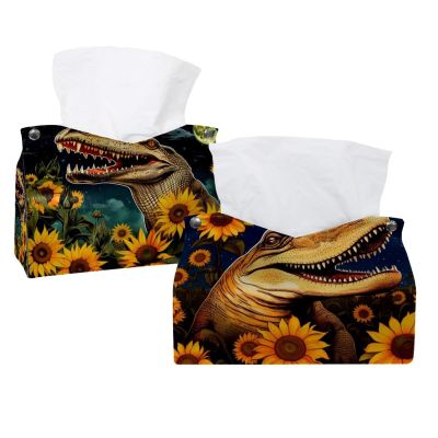 2 pack Crocodile Starry Sunflower Tissue Box Cover Leather Facial Tissue Dispenser Box Holder for Dresser Bathroom Decorative
