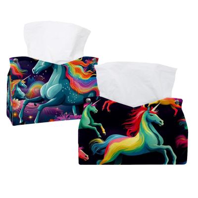 2 pack Rainbow Unicorn Tissue Box Cover, 7.5x5x6in