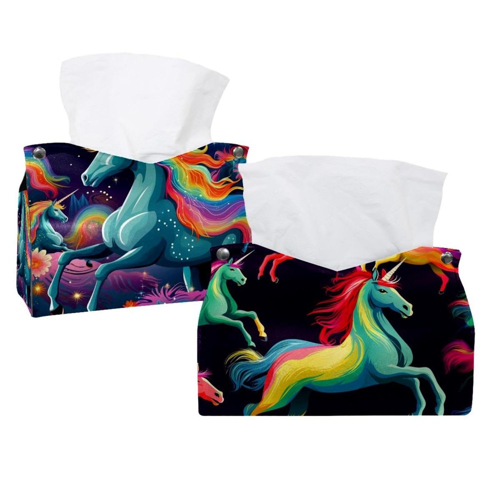 2 pack Rainbow Unicorn Tissue Box Cover, 7.5x5x6in