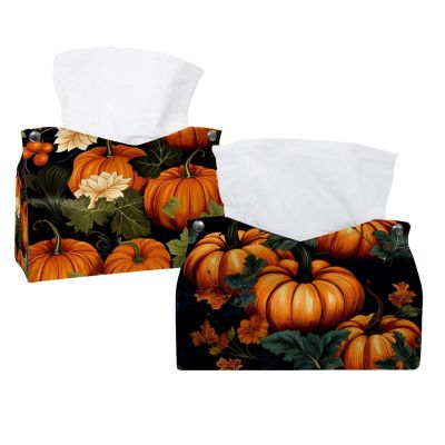 2 pack Thanksgiving Pumpkin Tissue Box Cover, 7.5x5x6in