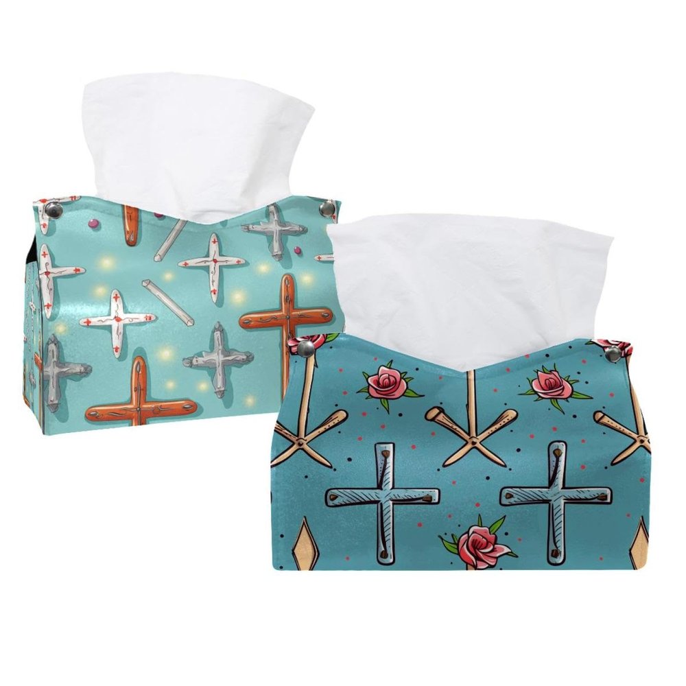 2 pack Easter Cross Tissue Box Cover, 7.5x5x6in