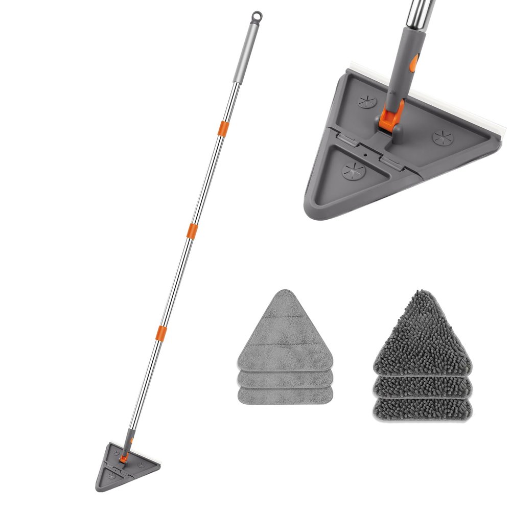 180 Rotating Wall & Ceiling Cleaner Mop Extendable Long Handle (17-81") with 6 Pads, Multi-Surface Home Cleaning Tool
