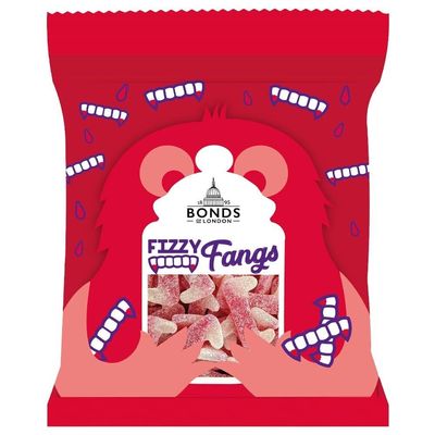 Bonds of London Dracula Teeth Fizzy Bags, Retro Strawberry Flavour Jelly Sweets, Vegetarian Friendly, 110 g (Pack of 12)