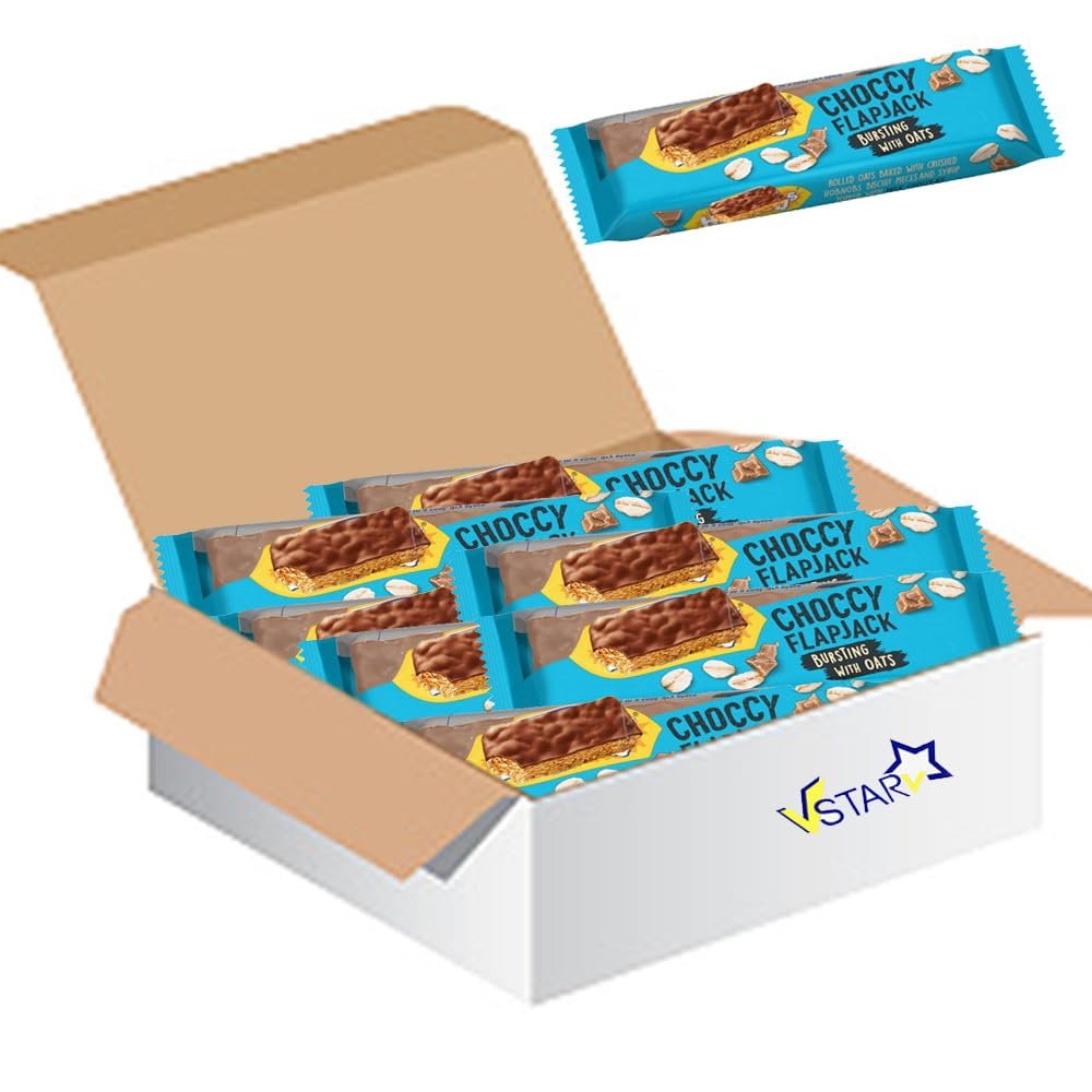 Oaty Flapjack Cake Bar 59g - Pack of 12 Soft Chewy Oat Bars with Creamy Milk Chocolate Layer Perfect Snack Box