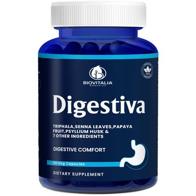 DIGESTIVA Advanced Gut Support Complex | Multi-Enzyme Blend, Live Cultures, Triphala, Psyllium Husk & Turmeric | High Fibre Daily Food Supplement | 60 Vegan Capsules