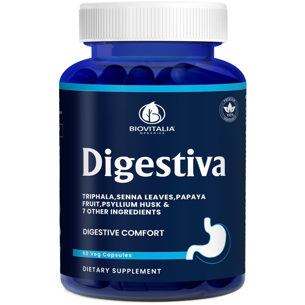 DIGESTIVA Advanced Gut Support Complex | Multi-Enzyme Blend, Live Cultures, Triphala, Psyllium Husk & Turmeric | High Fibre Daily Food Supplement | 60 Vegan Capsules