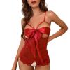 Sexy Nurse Outfit Women Lingerie, Plus Size See Through Bodysuit Babydoll G String Women Lingerie V Neck Nightwear Satin Sleepwear Lace Chemise view 1