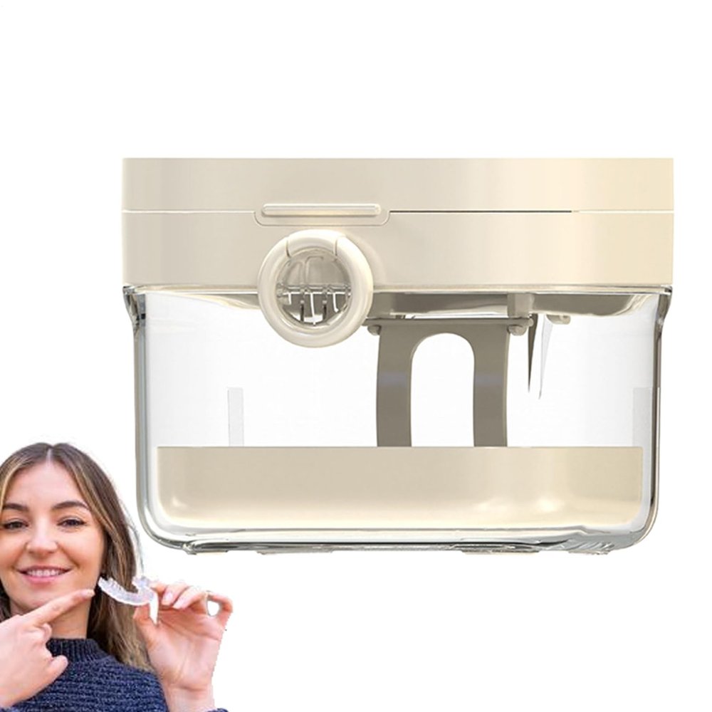Denture Bath Case | Denture Cup with Lid | with Mirror Teeth Protection Cover Cleaning Box Set for Women Men Elderly Child Travel Bathroom Retainer