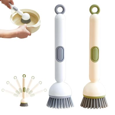 2PCS Adjustable Cleaning Brush with Liquid Dispenser- Adjustable Cleaning Brush for Kitchen, 2 in 1 Soap Dispensing Dish Scrub Brushes with 6 Adjustable Handle, Cleaning Brushes for Kitchen