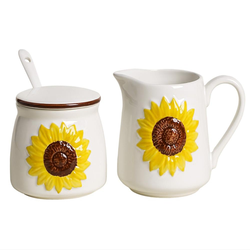 RockTrend Sunflower Ceramic Milk Creamer and Sugar Bowl Set, Coffee Serve Set