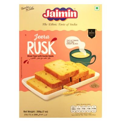 Jaimin Rusk Assorted Pack Elaichi, Fennel, Jeera, Jaggery & Suji Flavours | Indian Crispy Toast Snack | 200g Each (Pack of 1, Jeera)