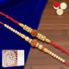 Ghasitaram Gifts Jaiccha Rakhi for Brother Rakhis Online - Set of 2 y3 and y81 rudraksh rakhis with 400 GMS of Kaju katli