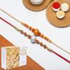 Ghasitaram Gifts Jaiccha Rakhi for Brother Rakhis Online - Set of 2 abc119 and ABC 106 Pearl rakhis with 200 GMS of Soan Papdi