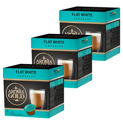 AROMA GOLD Flat White Coffee Pods 187g, 48 Capsules Coffeee Capsules Dolce Gusto Compatible Flavoured Coffee Pods for DG Machines Barista-Approved, Mild & Harmonious Taste Perfect