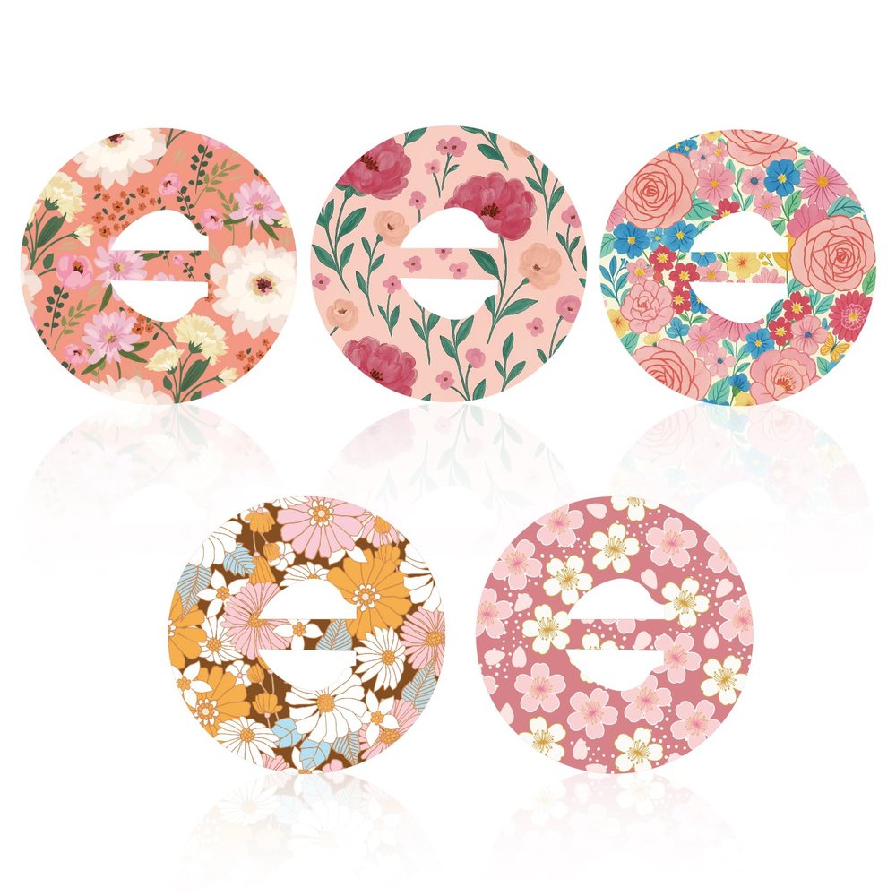 25pcs Adhesive Patches for Guardian, Sweatproof & Waterproof Sensor Overpatch Tape Stickers 3/4 Round Sensor Covers Ideal Accessories Supplies for Guardian (5 Flower Patterns)