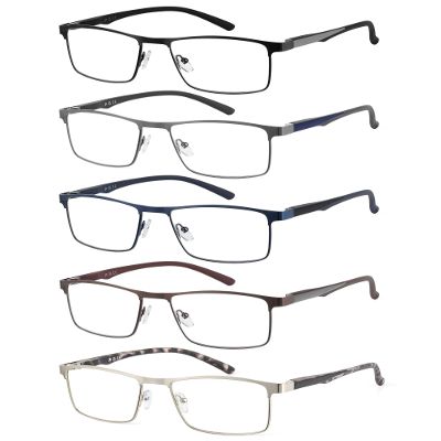 JM 5 Pack Rectangular Reading Glasses Men, Blue Light Blocking Computer Readers, Metal Thin Frame Spring Hinge Eyeglasses, 3.0+
