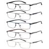 JM 5 Pack Rectangular Reading Glasses Men, Blue Light Blocking Computer Readers, Metal Thin Frame Spring Hinge Eyeglasses, 3.0+ view 1