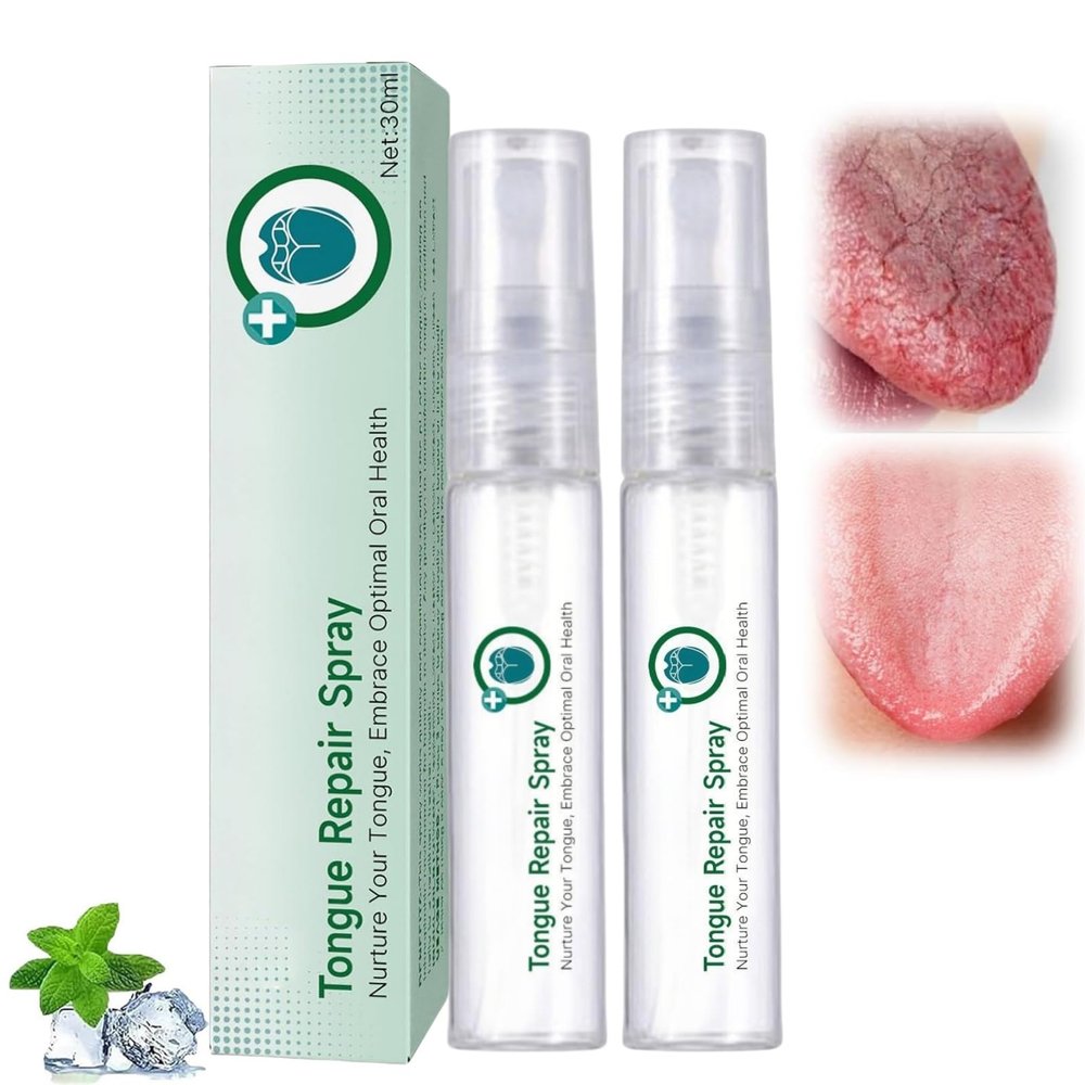 Tongue Repair Spray for Dryness& Bad Breath,Sore Tongue Relief,Oral Care Spray for Repairing White Tongue Coating,Fissured Tongue Relief Spray,Breath Freshener Moisturising Dry Mouth Relief Spray (2)
