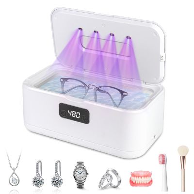 49kHz Ultrasonic Jewellery Cleaner,All-in-One Professional Ultrasonic Cleaner Machine for Eyeglasses,Retainer, Mouth Guard, Glasses, Watch, Ring, Diamond, Denture Use