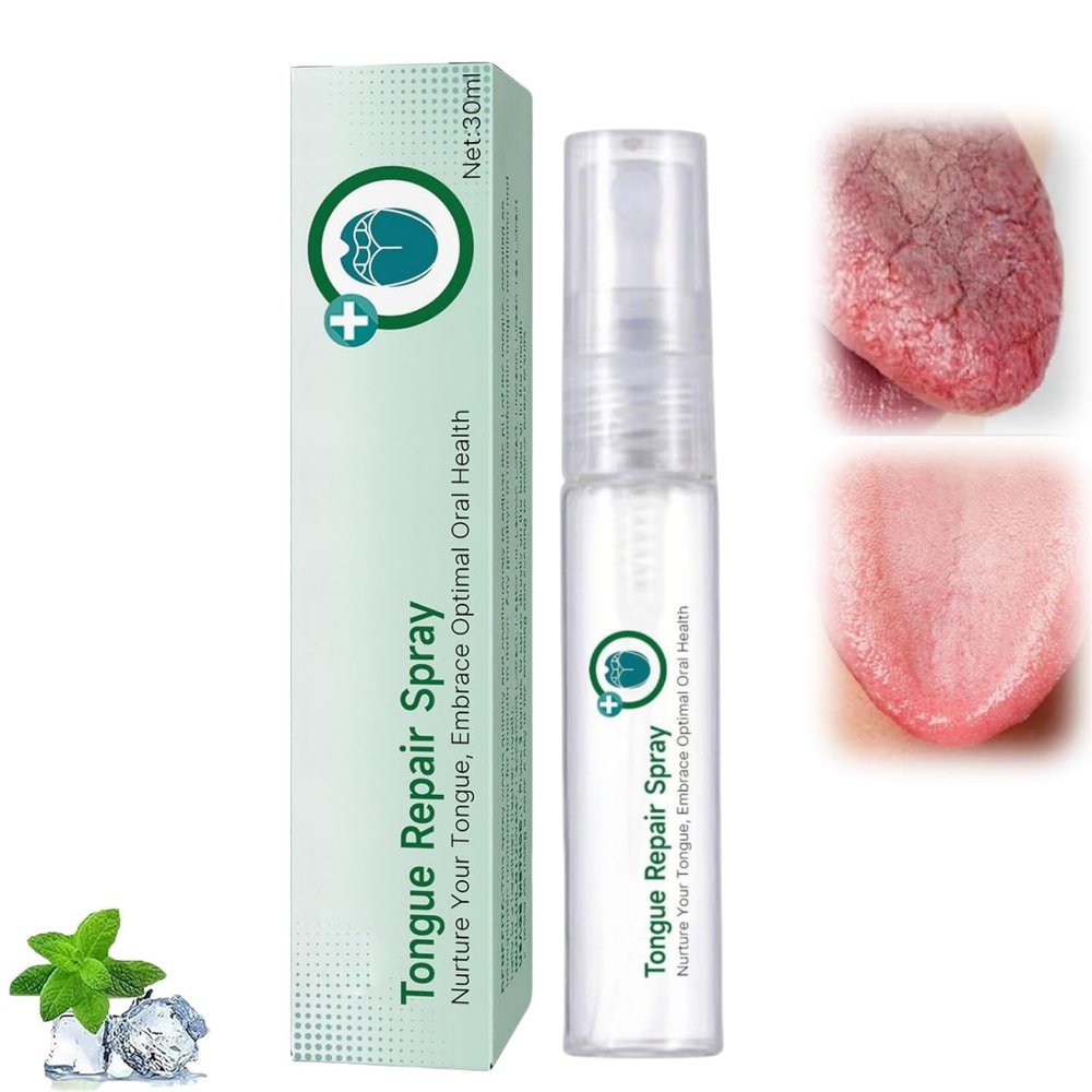 Tongue Repair Spray for Dryness& Bad Breath,Sore Tongue Relief,Oral Care Spray for Repairing White Tongue Coating,Fissured Tongue Relief Spray,Breath Freshener Moisturising Dry Mouth Relief Spray (1)