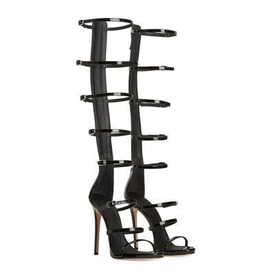 High Heels Women Open Toe Stiletto Sandals Boots Buckle Straps Zipper Pump Party Evening Dress Prom Dance Shoes 11cm-Black||35